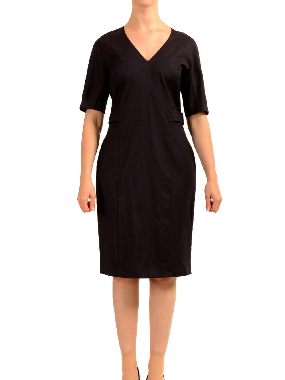 Hugo Boss Women's "Dibelo" Purple Plaid V-Neck 100% Wool Pencil Dress US 4 IT 40